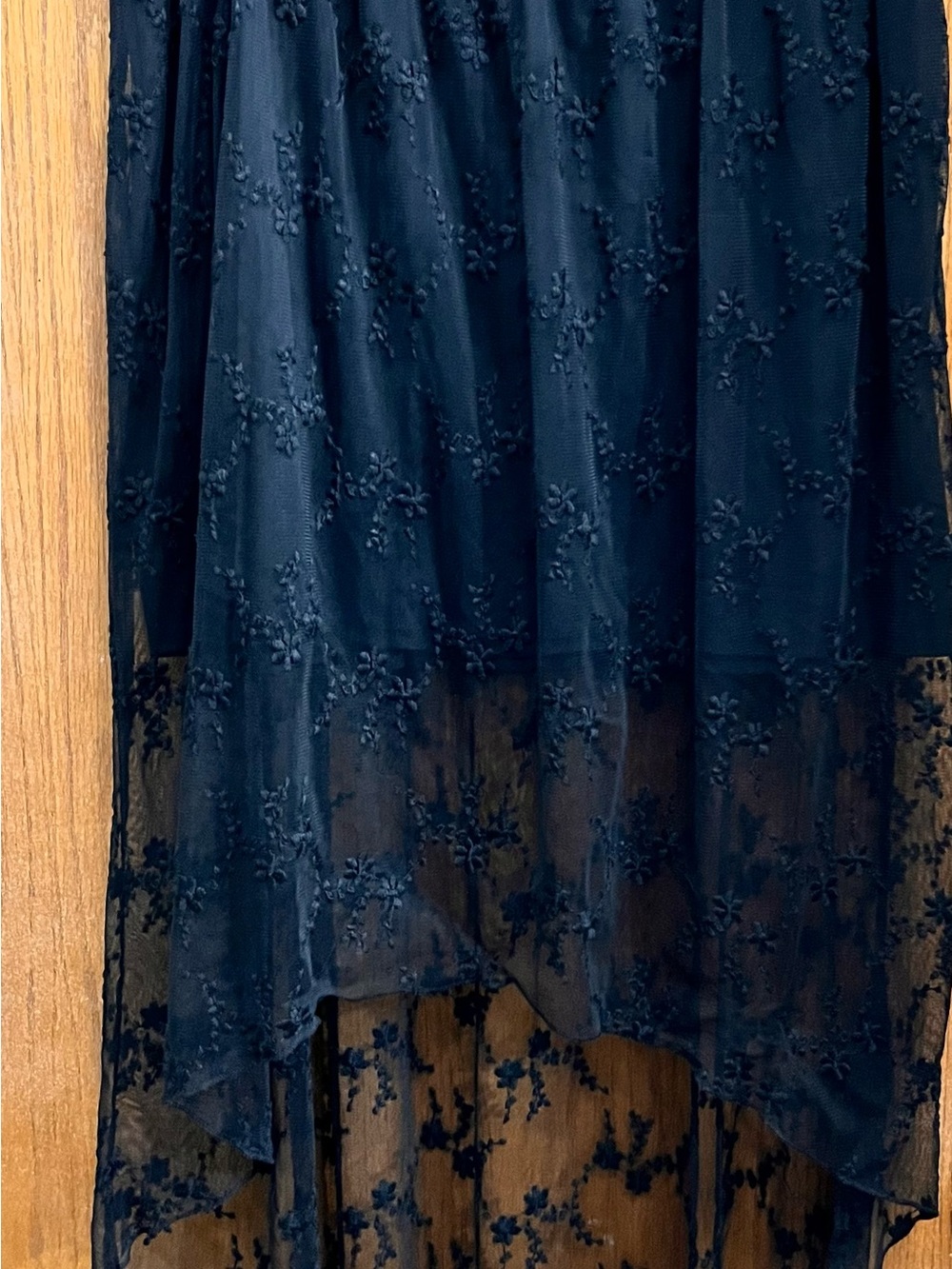 No Boundaries Navy Floral Lace High-Low Skirt